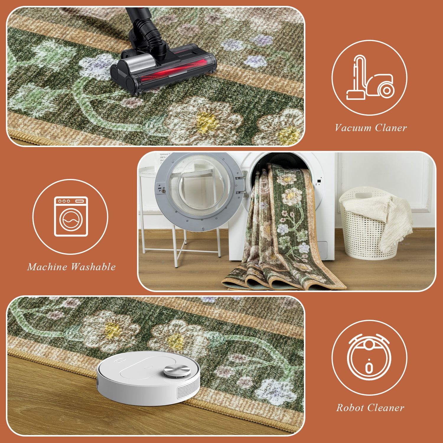 Wondo Washable Area Rug 6x9 - Traditional Floral Living Room Rug Stain Resistant Soft Bedroom Rug, For Under Table Living Room Indoor Rug, Coffee