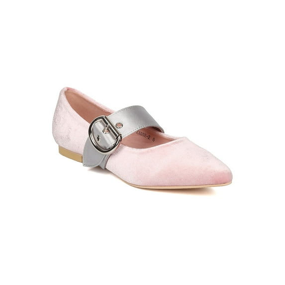 New Women Cape Robbin Zadie-2 Velvet Pointy Toe Mary Jane Ballet Flat