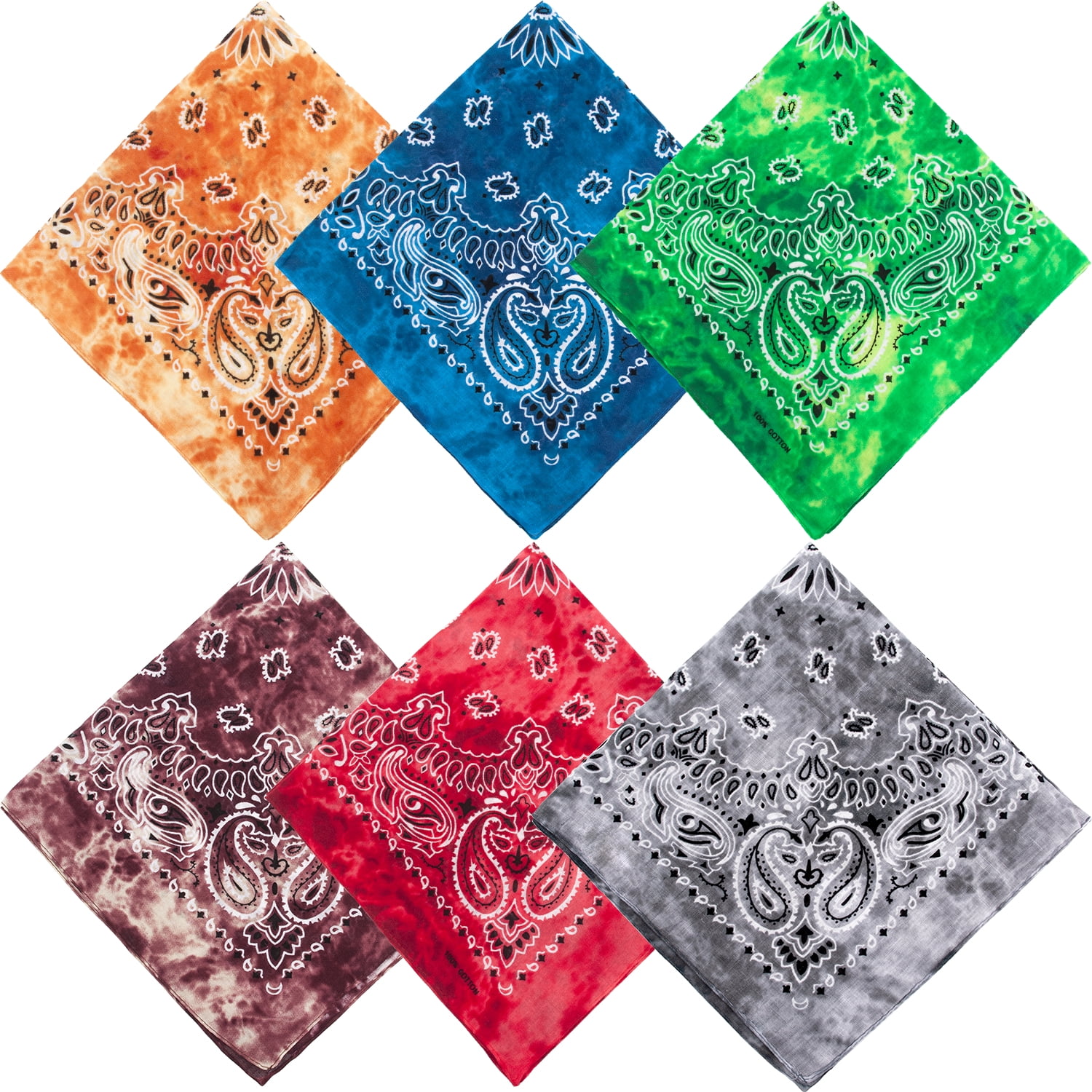 Lexvss 6 Pack Tie Dye Bandana Cotton Paisley Bandanas Headbands Cowboy