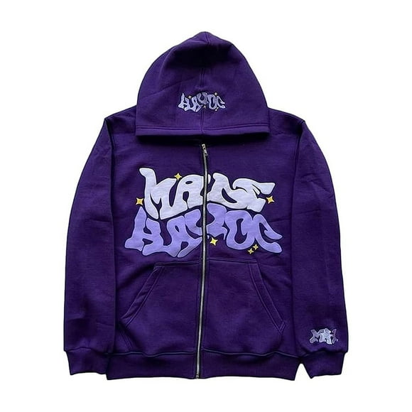 Baberdicy Purple Women's Men's Jacket Zip up Hoodies Goth Letter Graphics Oversized Sweatshirt Vintage Hooded Jacket Sweat Jacket with Hood 90S E Girl Top, Xxl