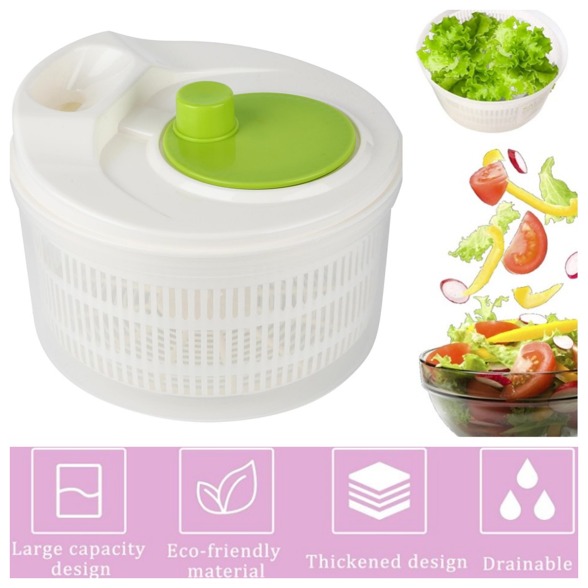 Salad Spinner with Drain 5L Large Lettuce Spinner Vegetables Washer