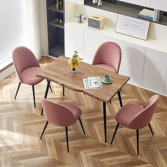 NORDICANA 5 Pieces Kitchen Dining Table Set with Chair for 4,Dinette Set Modern Table with Stable Metal Legs,Home Fashion Accent Chair L-Shaped Soft Velvet Dining Chair with Metal Legs