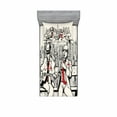 thumbnail image 2 of Ambesonne Retro Fitted Sheet & Pillow Sham Set, Beats in New York Night, Full, Red Black Ecru, 2 of 3