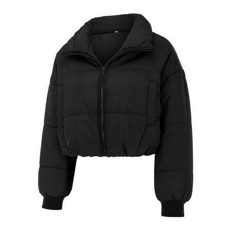 Genuiskids Women Winter Cropped Puffer Jacket Coat Oversized Long Sleeve Zip Up Baggy Lightweight Short Quilted Down Jackets Coats Walmart
