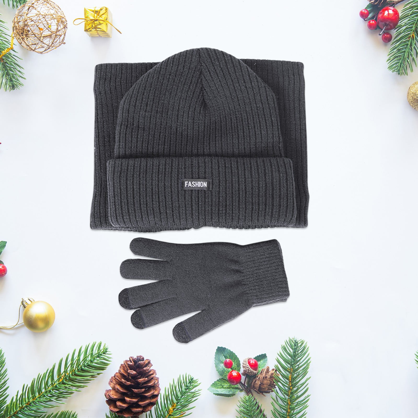 Ensemble Hiver 3 Pièces - Bonnet Pompon, Écharpe Cachemire, Gants Tactiles, Unisexe, Chaud Et Tendance