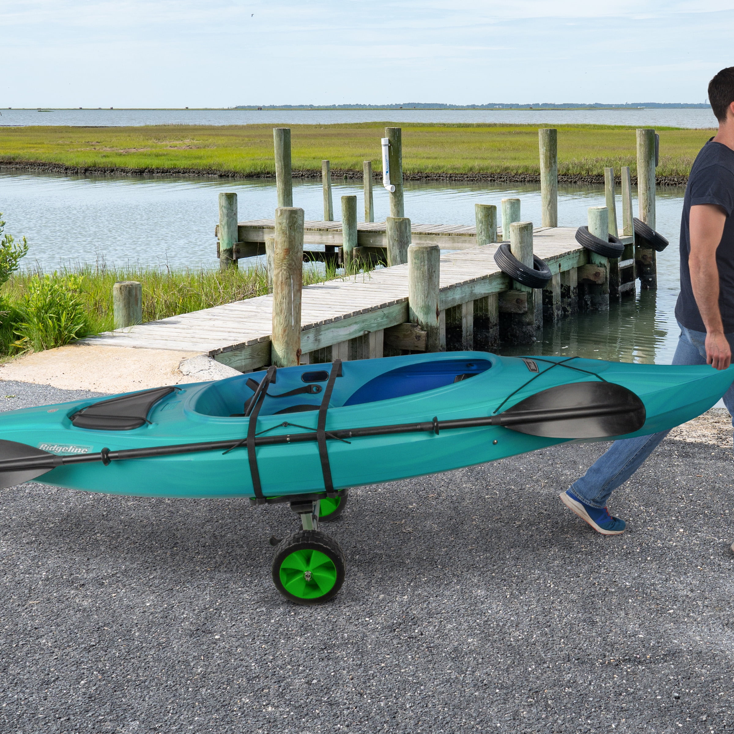 RAD Sportz Kayak Cart - 220lb Capacity Canoe Dolly with Airless Tires, Aluminum Frame, and Straps for Small Watercraft - Green - Kayak Accessories