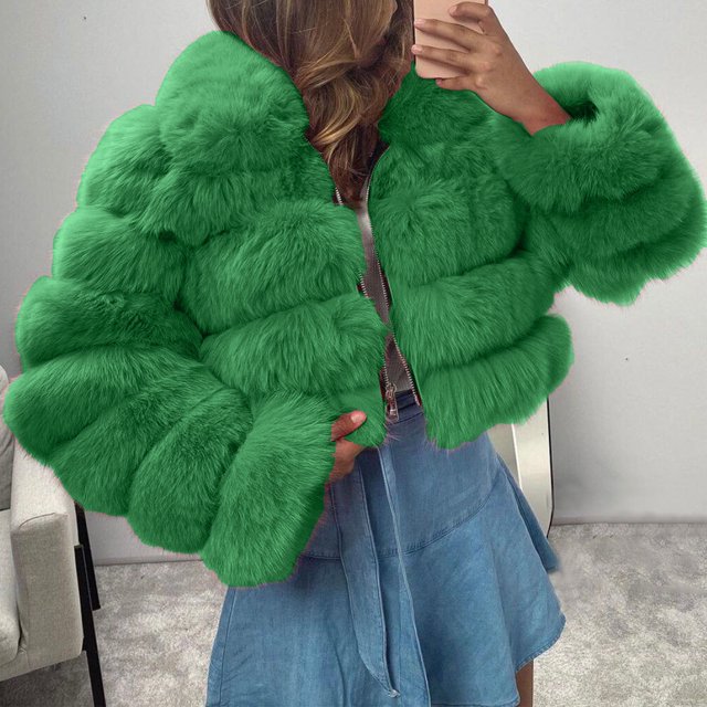ICHUANYI Clearance Women's 2023 Winter Fleece Cropped Jacket Faux Long Sleeve Warm Outerwear Fall Clothes(Green, XXL) ICHUANYI WER2023081510987