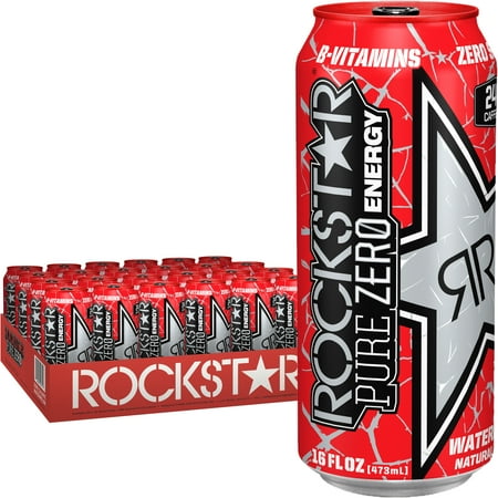 (24 Cans) Rockstar Pure Zero Energy Drink, Watermelon, 16 fl oz