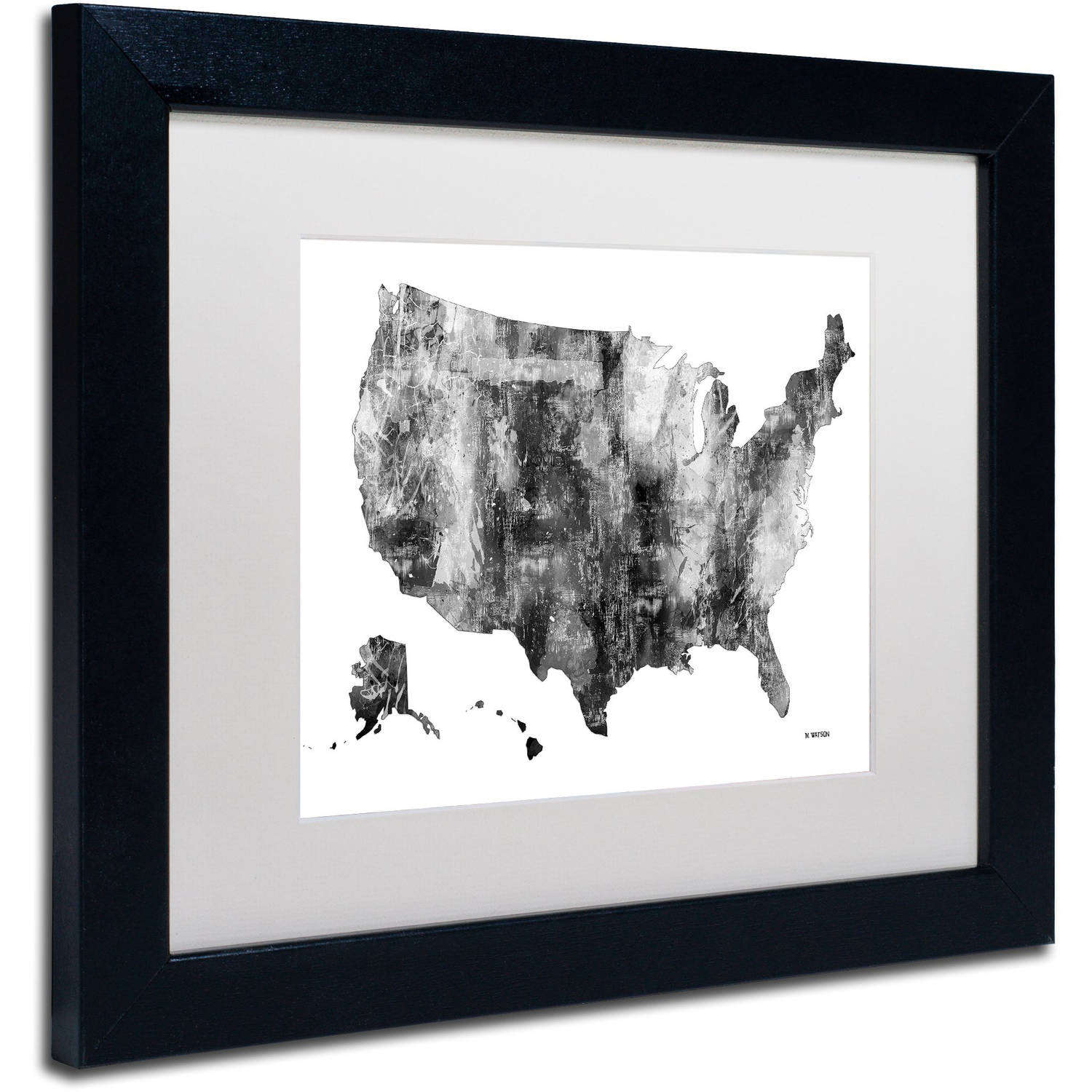 Trademark Fine Art "USA Map BG-1" Canvas Art by Marlene Watson, White Matte, Black Frame
