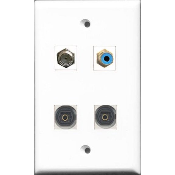 RiteAV 1 Port RCA Blue and 1 Port Coax Cable TV- F-Type 2 Port Toslink Wall Plate