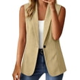 thumbnail image 2 of Double Breasted Linen Blazer For Women, Long Sleeve Breathable Work Jacket, Casual Plain Pocket Blazer, Business Casual Street Style Khaki 2XL, 2 of 7