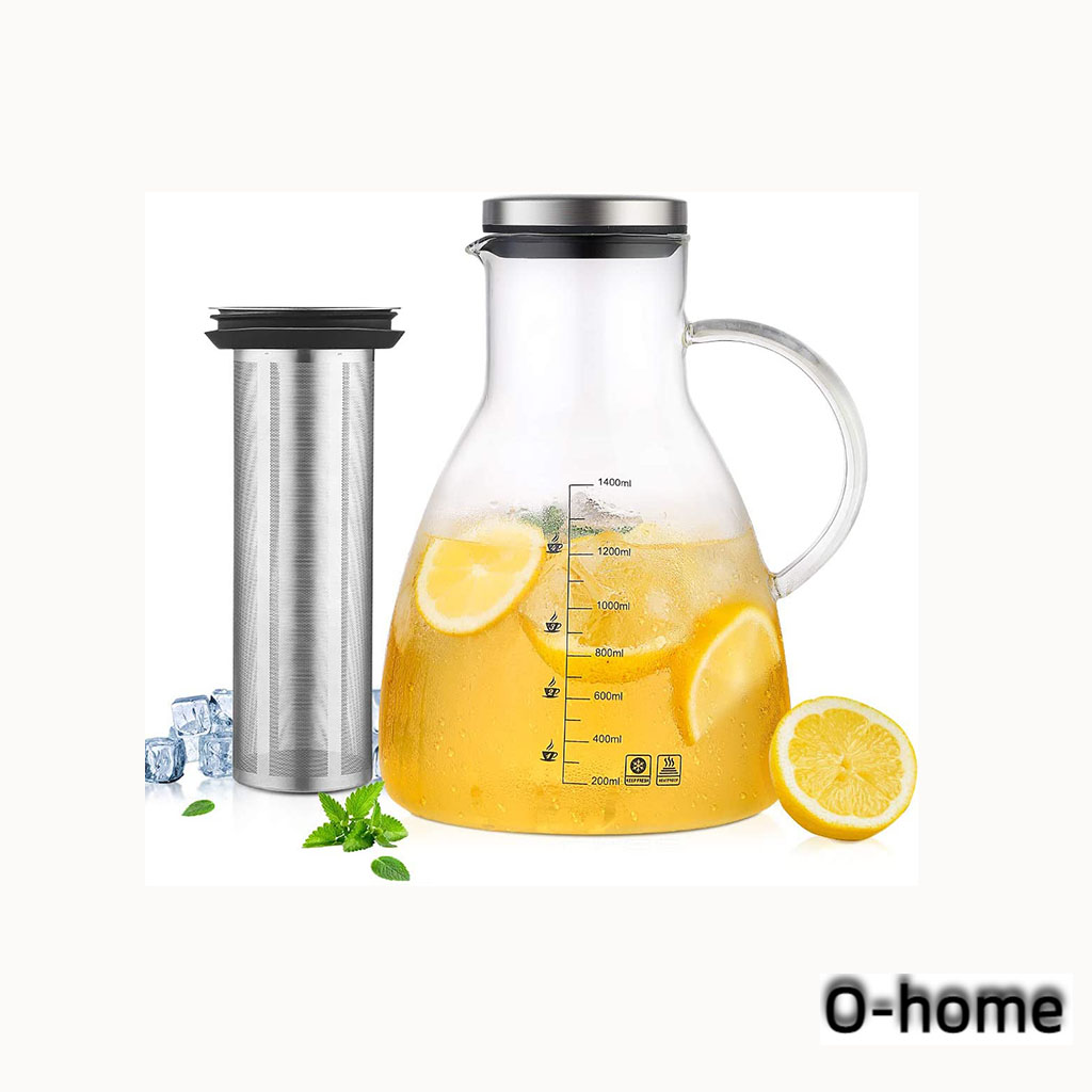 Pitcher with Infuser 50oz Water Carafe with Handle and Stainless