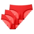 thumbnail image 2 of Red Seamless Underwear 3 Pack for Women - No Show Invisible Briefs with Scalloped Edge, Soft Breathable Panties, S-XXL,Size 2XL, 2 of 5