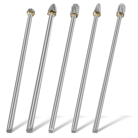 5Pcs Long Carbide Burr Set Ultra High Hardness Tungsten Steel Shank Set Kit for Machinery Industry Craft Engraving