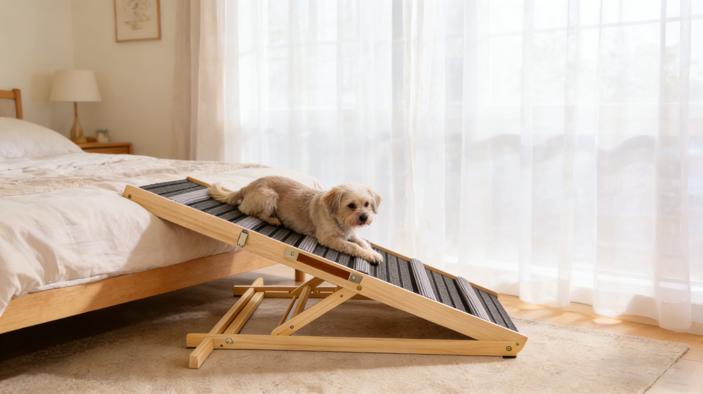 Upgraded Dog Ramp for Couch, 6 Adjustable Height 14'' to 25'', Portable Stable Pet Sofa Ramp with Non-Slip Pad, Anti-Slip Pet Stairs Ramp for Small Dogs, Elderly & Injured Pets