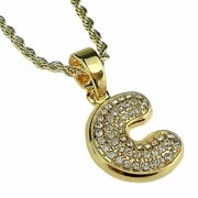 14K Gold Plated Micro Letter C Necklace 24" Block Initial Bling Pendant Monogram Name Rope Chain