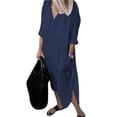 thumbnail image 1 of JUNWELL Chemise Robe Couleur Unie Côté Split Printemps Été Tempérament en Vrac-Ajustement Robe Longue Robe Décontractée Maxi Robes, 1 of 7