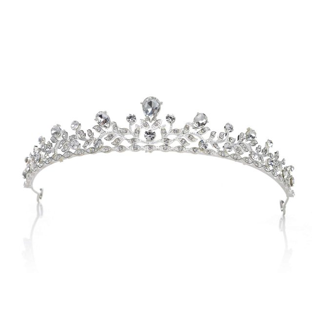 Tiara de novia con diamantes de imitación y corona de princesa con cristales de estilo retro para desfiles, graduaciones y bodas, color plateado