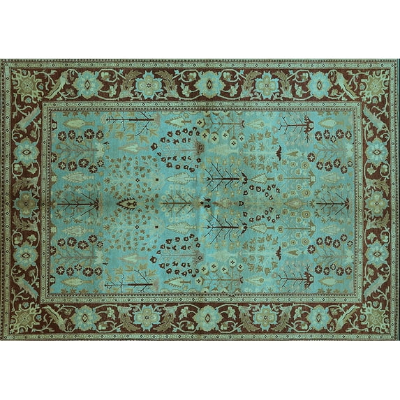 Ahgly Company Indoor Rectangle Oriental Light Blue Industrial Area Rugs, 8' x 10'