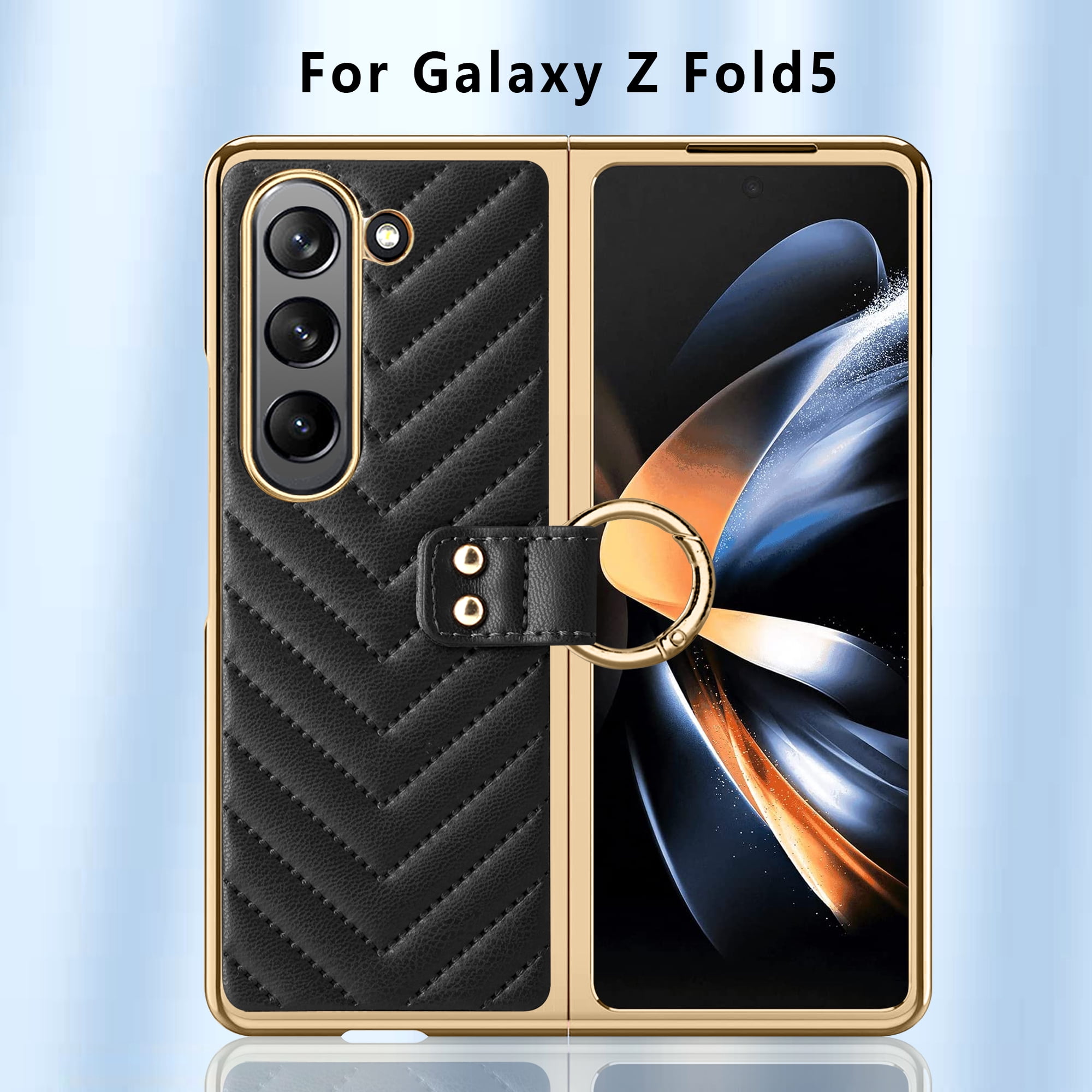 High Quality Electroplated Folding Screen Phone Leather Case for Samsung Fold 6, Ring Bracket Shell Film Protective Cover