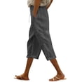 thumbnail image 2 of Linen Capri Pants Women Spring Summer Casual Drawstring Side Button Elastic Waist Straight Wide Leg Cropped Pant Dark Gray S, 2 of 7