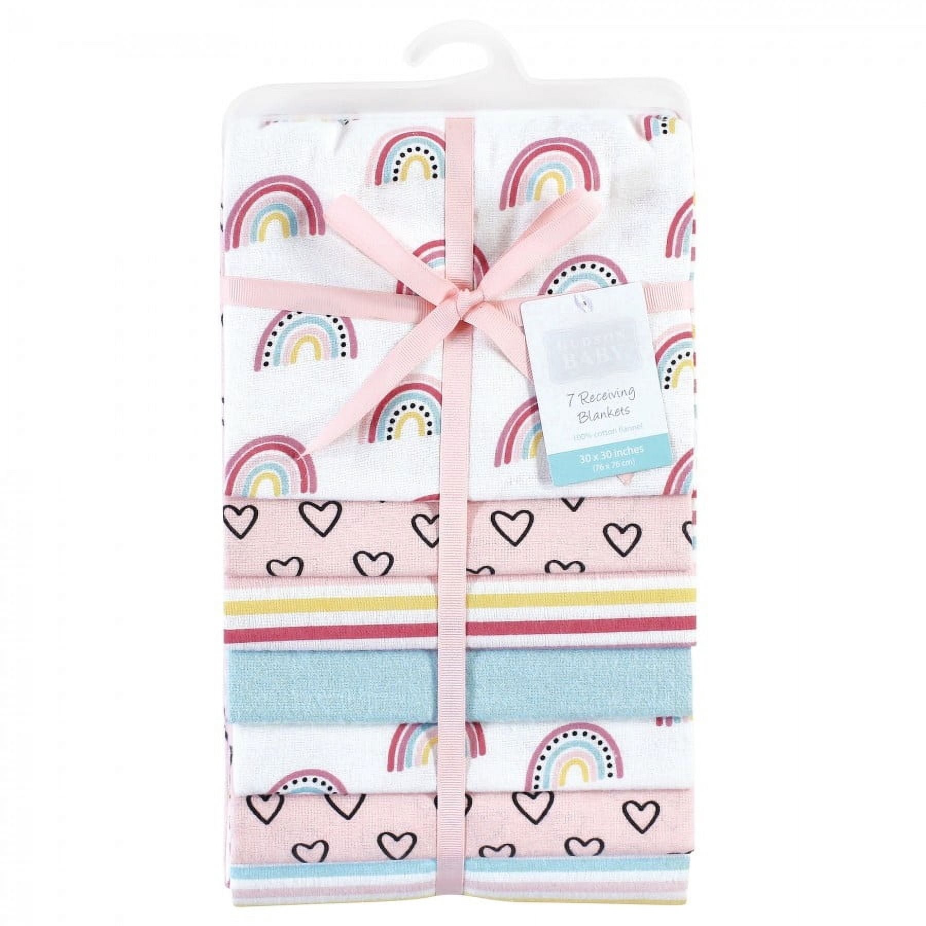 Hudson Baby Infant Girl Cotton Flannel Receiving Blankets Bundle, Modern Rainbow, One Size
