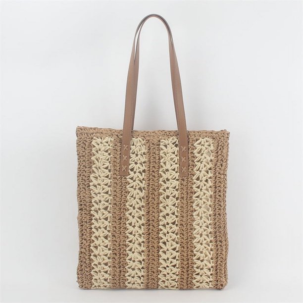 Nvzi Bolso de hombro tejido, bolso de mano tejido y bolso de cosméticos, bolsos de mano tejidos elegantes para playa de verano, 15,35 x 0,78 x 15,35 pulgadas, color beige y caqui