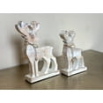 thumbnail image 3 of Reindeer Figurines Set of 2 Rustic Farmhouse Christmas Decorations Carved Wooden Statues with Antlers & Bows Holiday Tabletop Mantel Fireplace Shelf & Office Décor Ornaments 10" and 8" H, 3 of 7