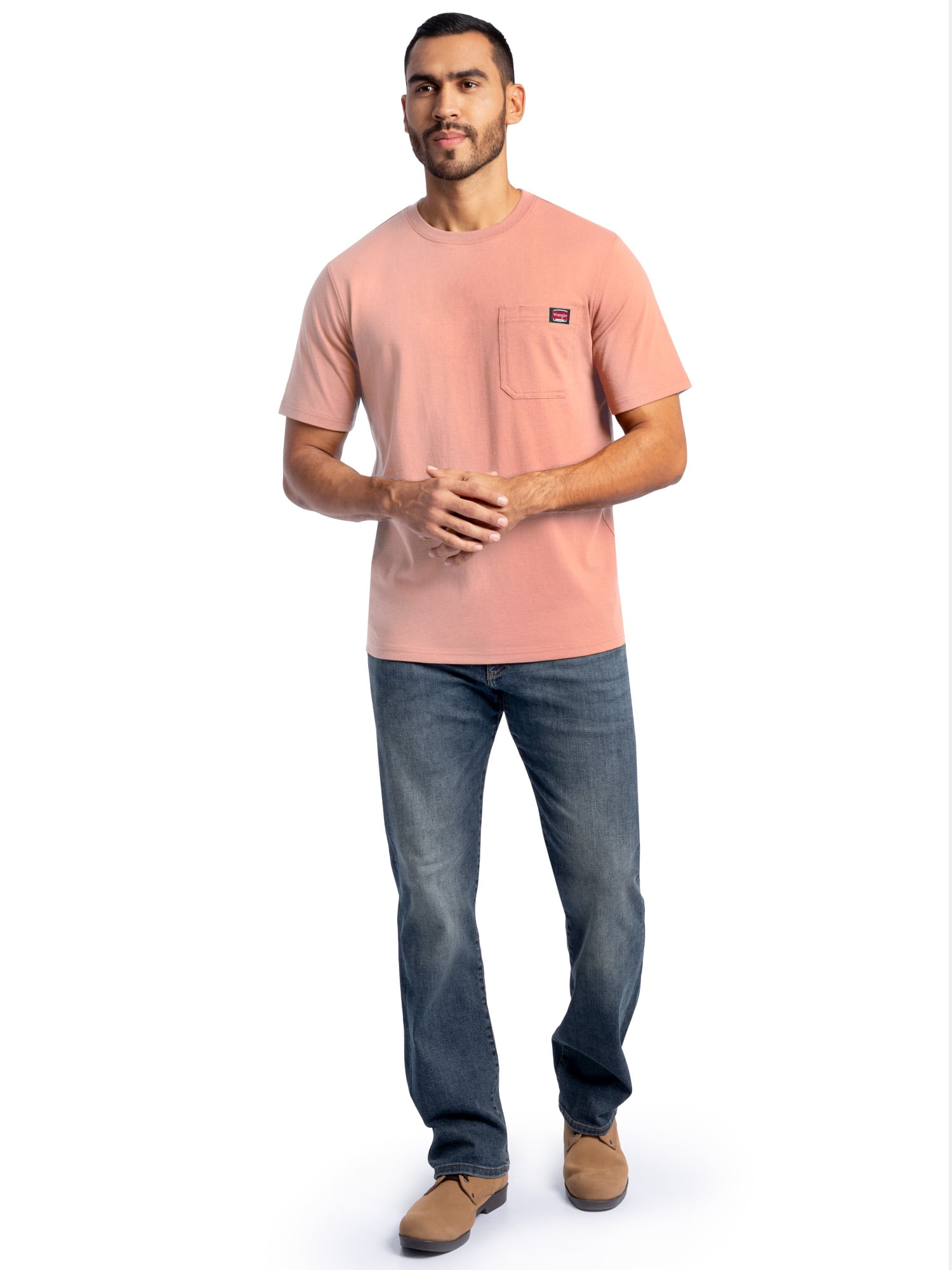 Wrangler Workwear Men's Short Sleeve Heavyweight Pocket Crew Work Shirt, size S-2XLT