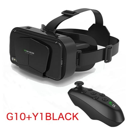 VR Headset with Remote Control, Compatible iPhone & Android Phones in 3.5"-7.2" Screen, Lightweight & Adjustable HD 3D Virtual Reality Glasses for Kids or Adults, Black (G10+ Y1)