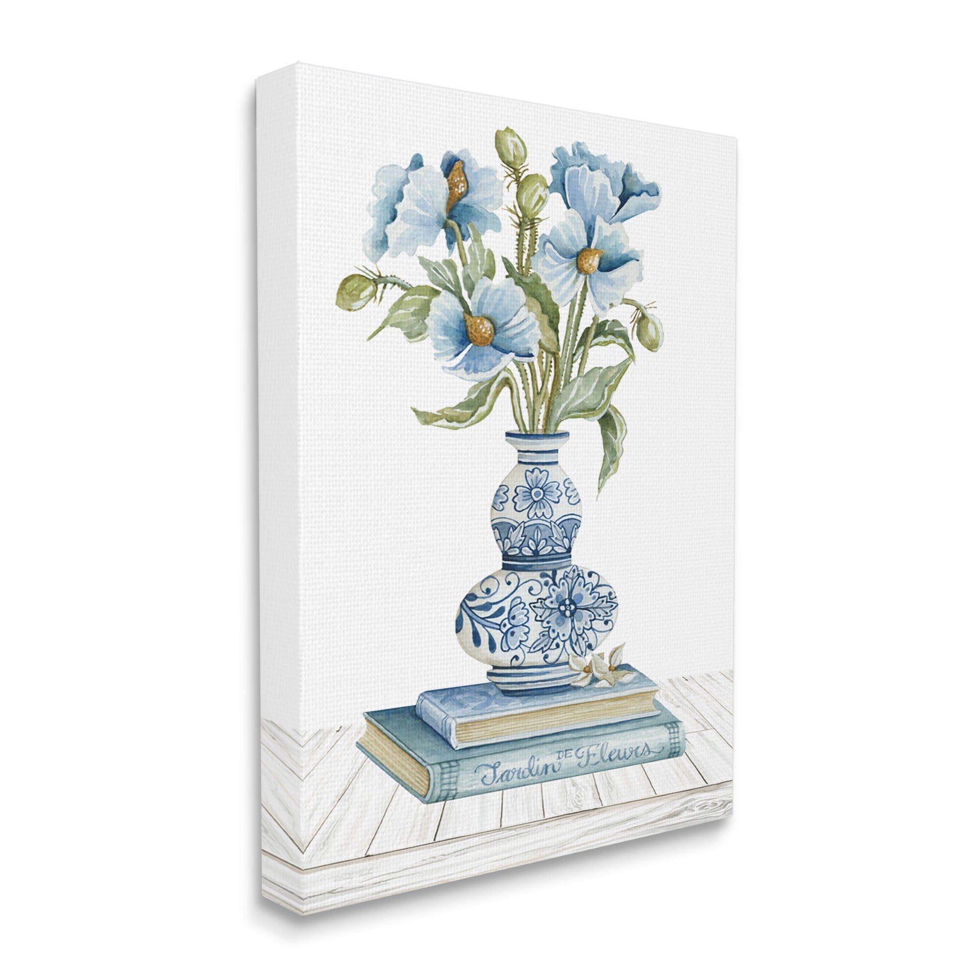 Stupell Industries Blue Flower Arrangement Ornate Pottery Still Life Painting Gallery Wrapped Canvas Print Wall Art, Design by Cindy Jacobs