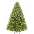 thumbnail image 1 of Hykolity Árbol de Navidad preiluminado de 6,5 pies, árbol de Navidad artificial con 400 luces blancas cálidas, 1100 puntas, soporte de metal y ramas con bisagras, 1 of 3