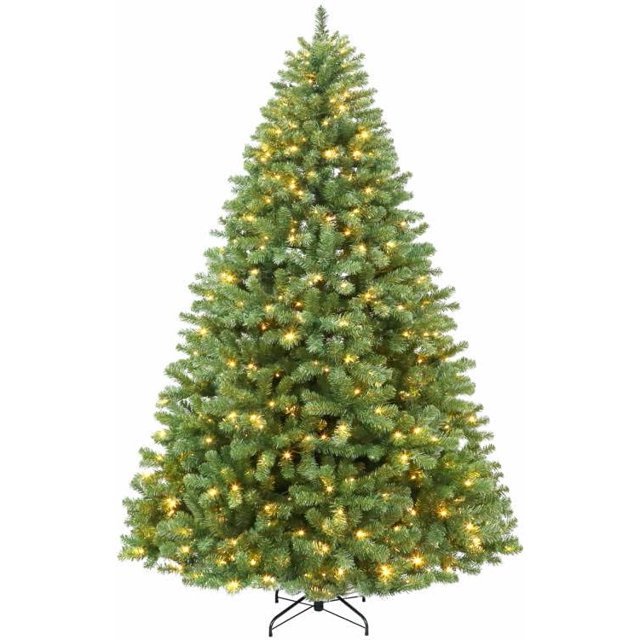 Hykolity Árbol de Navidad preiluminado de 6,5 pies, árbol de Navidad artificial con 400 luces blancas cálidas, 1100 puntas, soporte de metal y ramas con bisagras