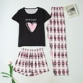 thumbnail image 3 of DHFJKG Pajamas For Women Set 3 Piece Sleepwear Heart Print Short Sleeve Top With Shorts And Pants Loungewear Comfy Nightwear Leisure Home Clothes, 3 of 3