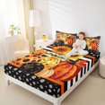 thumbnail image 4 of Manfei Watercolor Polka Dot Pumpkin Queen Sheets for Kids, Black White Sunflower Stripe Queen Sheet Sets, 4pcs, 1 Flat Sheet, 1 Fitted Sheet and 2 Pillowcases, 4 of 6