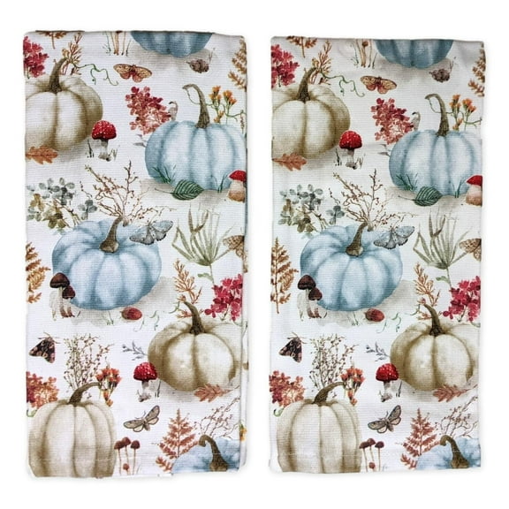 Set of 2 Nature's Splendor PUMPKIN TOSS Terry Kitchen Towels by Kay Dee Designs