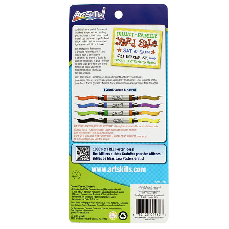 Artskills Poster Markers, Bright, 8 Colors - 4 markers