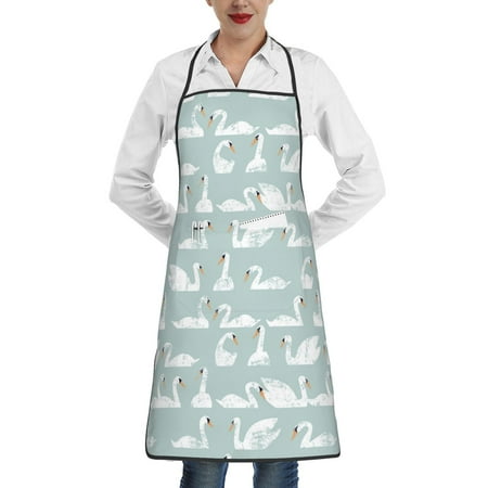 

Gaeub White Swan Kitchen Cooking Aprons Adjustable Bib Apron Waterdrop and Oil Resistant Kitchen Chef Apron for Women Men