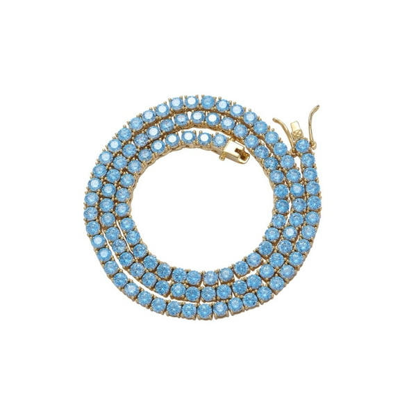 4MM Blue Tennis Necklace for Women 18K Gold Plated Round Cut Lab Diamond Necklace Chain CZ Necklaces for Women Party Prom Jewelry Necklaces