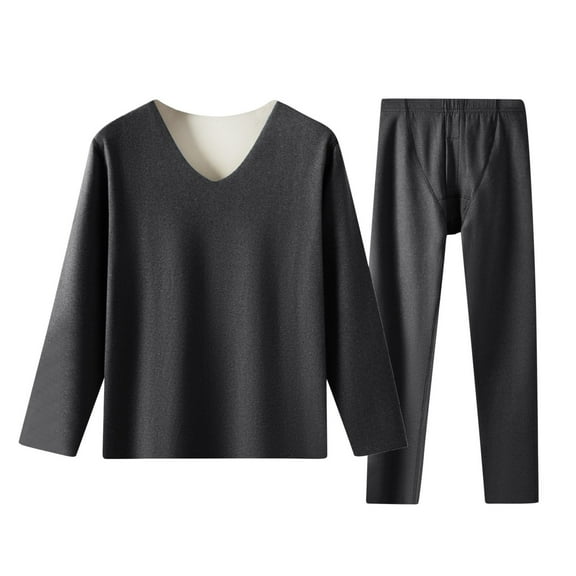 KKBOTIVE Thermal Long Sleeve Men - Thermal Shirts Pants for Men Lined Long Sleeve Tops Bottoms Long Johns Sleepwear Loungewear #01 Dark Gray & Size L