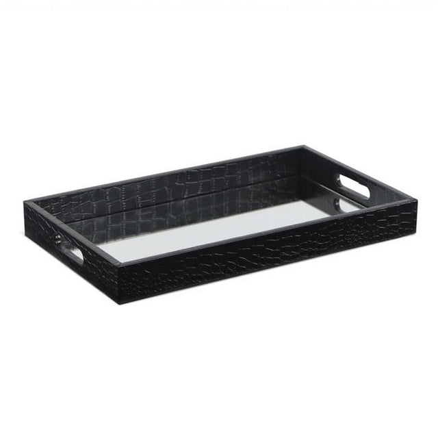 HomeRoots 401784 Black Faux Snakeskin Tray with Beveled Mirror