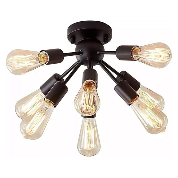 8-Light Sputnik Ceiling Light Fixture - Modern Industrial Black Chandelier, Semi Flush Mount for Kitchen, Dining Room, Bedroom, Living Room - E26 Base Compatible with LED Bulbs (Bulbs Not Included)