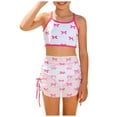 thumbnail image 5 of vigerkar Girls 3 Piece Swimsuits Bathing Suit Cute Ruffle Bow Print Bikini Set with Skirt Kids Swimwear Size 8-12 Years (Watermelon Red, 10Y), 5 of 7