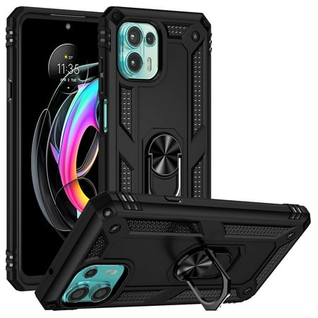 Allytech Moto Edge 20 Lite Case, Moto Ede 20 Fusion Case, Ring Holder Kickstand Military Grade Shockproof Anti-scratch Protective Compatible with Car Mount Case Cover for Motorola Edge 20 Lite -Black
