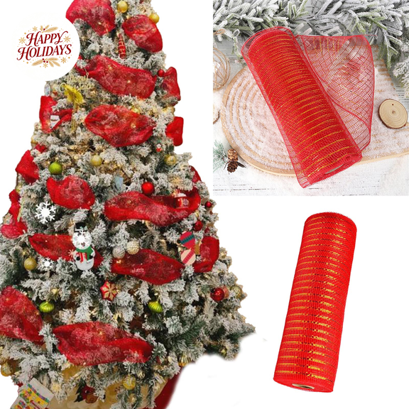Versatile Stylish Premium Exquisite Luxurious Elegant Red Mesh Ribbon Roll 10Yd x 10.23In Wired Edge Christmas Decor for Wreath Bow Gift Wrapping Holiday Party Crafts and Festive Supplies