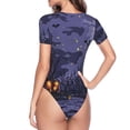 thumbnail image 3 of Uemuo Mystery House Halloween Night Pattern Women's One Piece Short Sleeve Swimsuit Rash Guard Surfing Modest Quick-drying Swimsuit Beach Essentials-X-Large, 3 of 9