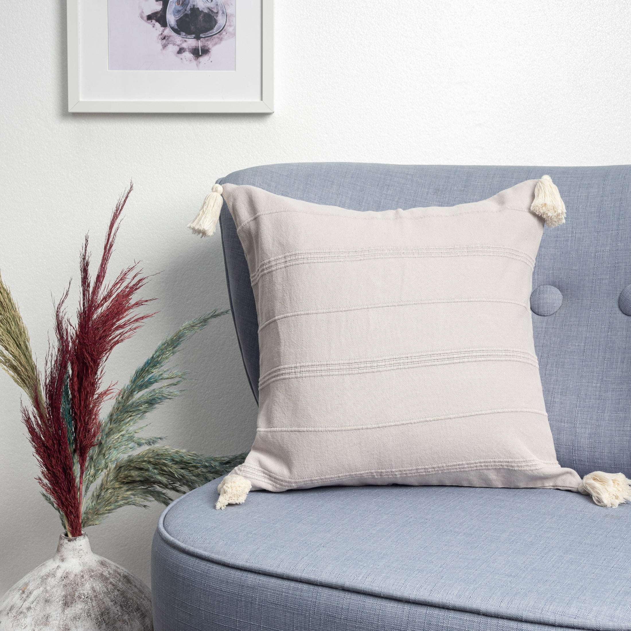 Ox Bay Sasha 18" x 18" Beige Ultra-Soft Turkish Cotton Adult Decorative Throw Pillow
