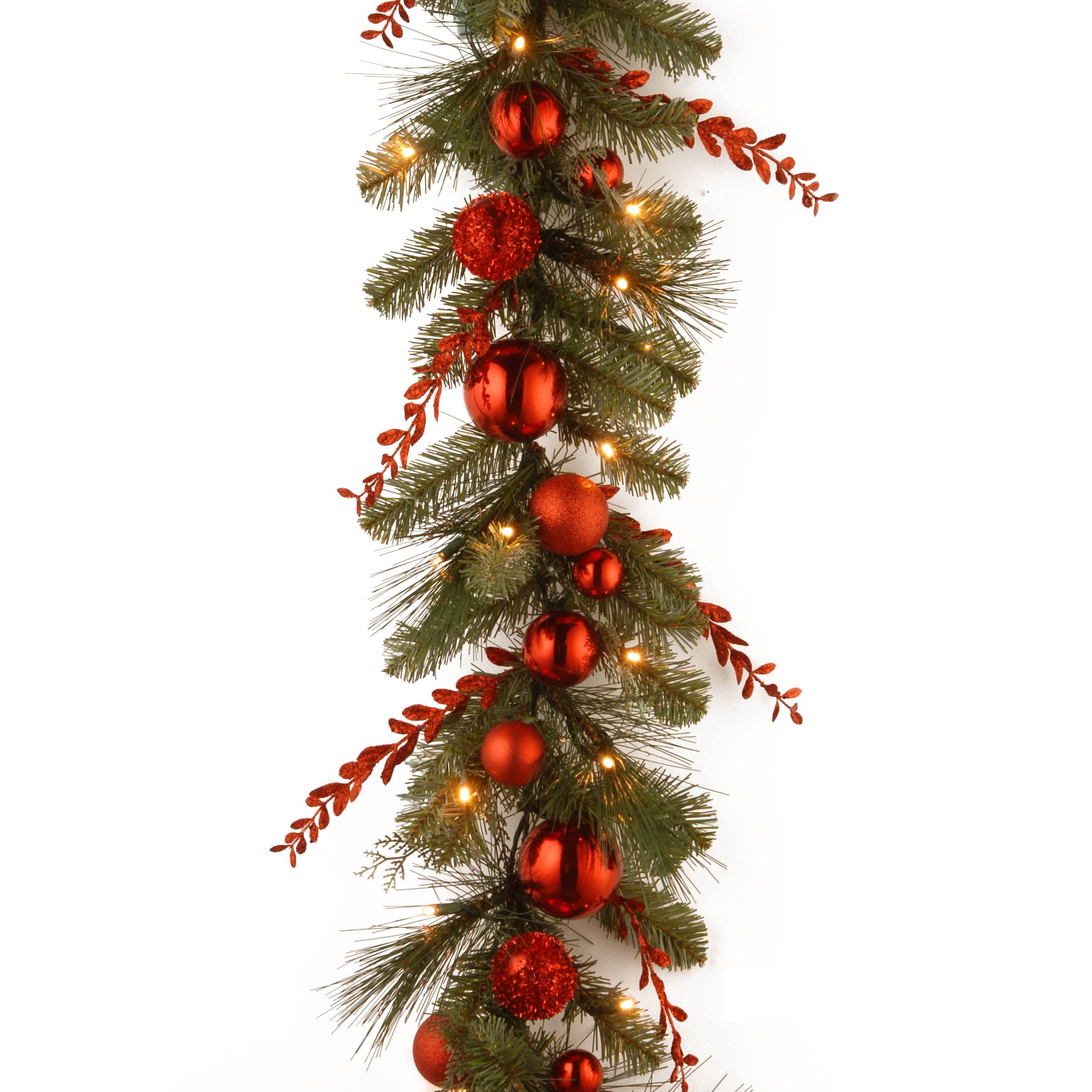 National Tree 9 ft Red Mixed Garland with Battery Operated Warm White