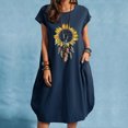 thumbnail image 1 of SMihono Robe d'Été Boho pour Femmes Grande Taille Robe d'Été en Coton et Lin à Imprimé Floral Manches Courtes avec Poche Col Rond Ample, 1 of 6
