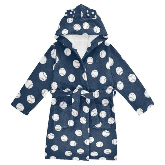 FORMRS Niños Bathrobe Unisex Hooded Robe Soft Plush Pajamas Sleepwear, Size 2-3T, Navy Blue Baseball Pattern